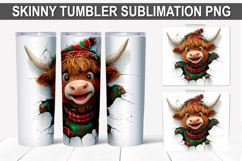 Christmas Highland Cow Tumbler Wrap PNG - Festive Cow Design Product Image 1