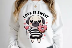 Love is sweet, cute pug Sublimation PNG. Valentine's day. Product Image 2