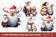 Cute Christmas Highland Cow Clipart Product Image 1