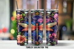Dragonflies Stained Glass Tumbler Wrap Sublimation PNG Product Image 3