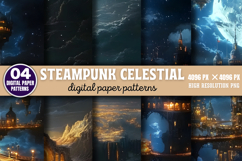 Steampunk Celestial Background Paper Set Bundle JPG Product Image 8