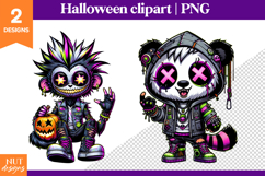Neon Punk Halloween Animals Creepy Cute Halloween clipart Product Image 1