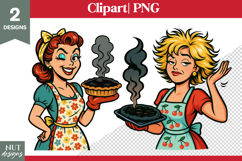 Sarcastic housewife clipart Pin up Girl Burnt pie, pizza Product Image 1
