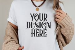 White Gildan 5000 T-Shirt Mockup | Boho Flat Lay Shirt Product Image 1