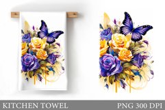 Butterfly Kitchen Towel. Roses Kitchen Towel Sublimation Product Image 1