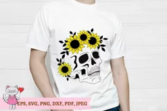 Skull with sunflowers svg, Halloween svg, Sugar Skull Svg Product Image 3