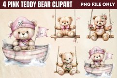 Watercolor Pink Teddy Bear Clipart PNG Product Image 1