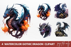 Watercolor Gothic Dragon Clipart Sublimation Product Image 1