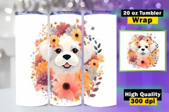 Dog &amp; Flower Tumbler Sublimation, 20 oz Skinny Tumbler Wrap Product Image 1