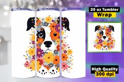 Dog &amp; Flower Tumbler Sublimation, 20 oz Skinny Tumbler Wrap Product Image 1