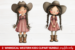 2 Whimsical Western Kids Clipart | Cute Cowboy &amp; Cowgirl PNG Product Image 1