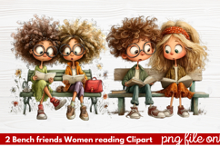 Bench friends Women reading Clipart Product Image 1