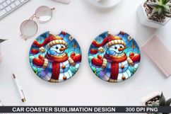 Snowman Car Coaster Sublimation|Christmas Coaster PNG Design Product Image 1