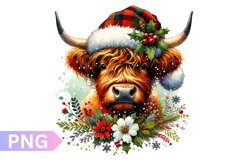 Christmas Floral Cow Sublimation - Clipart PNG Design Product Image 1