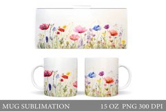 Wildflowers Mug Sublimation. Flowers Mug Wrap Design Product Image 1