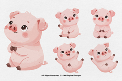 15 Bundle Watercolor Baby Pig Pink Cute Hog Farm Sticker Product Image 7
