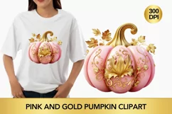 Pink and Gold pumpkin clipart, pumpkin sublimation Product Image 1