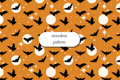 Halloween Bat Seamless Pattern, Spooky Moon Night Print Product Image 1