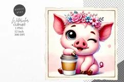 Pig clipart, Piglet clipart, Coffee clipart Product Image 1