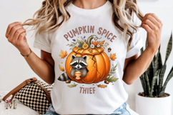 Pumpkin Spice Thief PNG, Cute Raccoon Sublimation Design Product Image 6