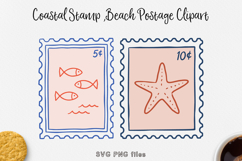 Coastal Stamp Clipart, Beach Postage SVG PNG Product Image 1