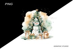 Green Snowman Clipart, Gold and Emerald Chistmas Clipart Product Image 1