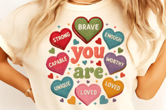 Crochet Valentine Candy Heart PNG, Faux Yarn You Are Enough Product Image 1