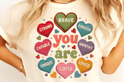 Crochet Valentine Candy Heart PNG, Faux Yarn You Are Enough Product Image 1