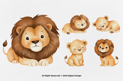 15 Bundle Watercolor Cute Lion Family Happy King Jungle Product Image 7