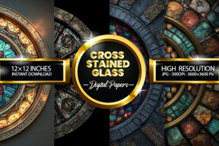 Cross Stained Glass Digital Papers - 04 variations Product Image 1