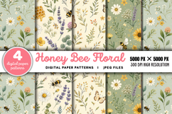 Honey Bee Floral Seamless Digital Paper JPG Product Image 1