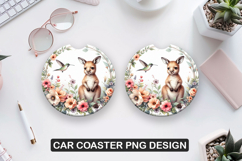Floral Bunny Car Coaster Sublimation |Animal Coaster PNG Product Image 1