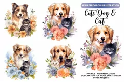 Cat with Dog Watercolor cliparts |Cat with Dog Illustration Product Image 1