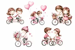 Valentine’s Day Boy and girl ride a bicycle Watercolor Product Image 7