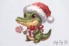 Watercolor Christmas Crocodile Clipart PNG Product Image 1