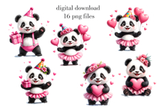 Valentine’s Day Panda Clipart, Kawaii Panda PNG Bundle Product Image 3