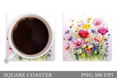 Wildflowers Square Coaster. Flowers Coaster Sublimation Product Image 1