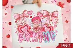 Be Mine Valentine Sublimation PNG Retro Cupid with Pink Bows Product Image 1