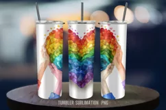 "LGBTQ themed drinkware with rainbow colors on a 20oz tumbler