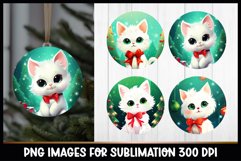White Cats Christmas Round Ornament Sublimation Product Image 1