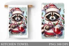Raccoon Kitchen Towel. Christmas Raccoon Kitchen Towel Product Image 1