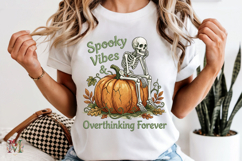Spooky Vibes PNG, Overthinking Skeleton Pumpkin Sublimation Product Image 6