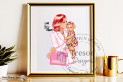 Love You Mom Red Hair Fashion Mother Baby Sublimation PNG Product Image 8