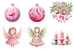 Pink Christmas Watercolor Clipart, Set of 24 Christmas png Product Image 2