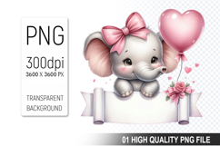 Cute Elephant Clipart PNG, Valentine&#039;s Day Animal PNG File Product Image 1