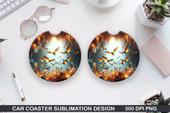 Haunted Bats Car Coaster Sublimation| Halloween Coaster PNG Product Image 1