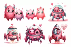 Couple monsters in Valentine’s Watercolor Clipart Product Image 7