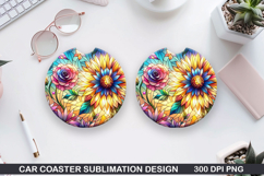 Flower Car coaster sublimation, Summer Coaster PNG Design Product Image 1