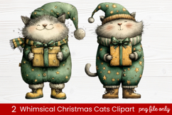 2 Whimsical Christmas Cats Clipart | Cute Festive Cat PNG Product Image 1