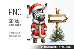 Christmas Zebra in Santa Outfit Clipart, High-Quality PNG Product Image 1